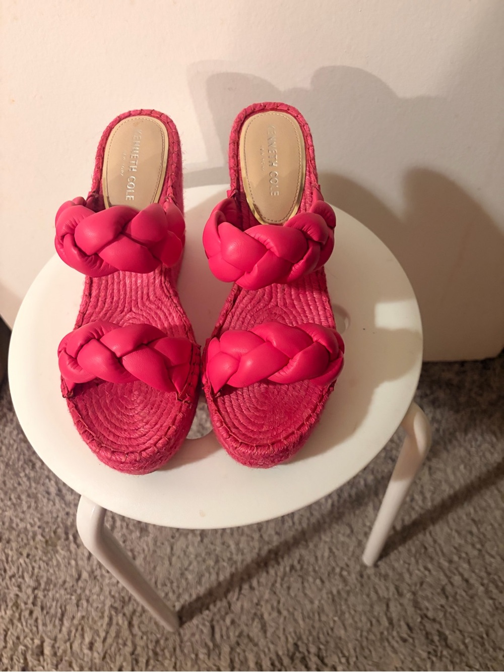 Kenneth Cole Bright Pink Braided Wedge Slides